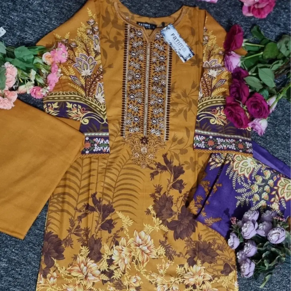 Classic 3pc Readymade Fatima Designer Dhanak Sequence EMB With Wool Shawl 3 Piece Fancy Dhank Shirt With Wool Shawl 3 Piece Suit Embroidery Daman Bazo lace Border Matching Trouser Embroidered Long Sleeve Ethnic Shirt Matching wool Shawl Comfort Womenswear
