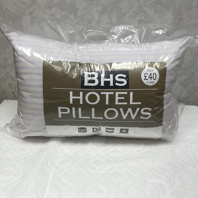 BHS Hotel Quality Egyptian Stripe Pillow Pack of 2 - Skin-Friendly & Microfiber - Firm & Flat Weave - Machine Washable 0