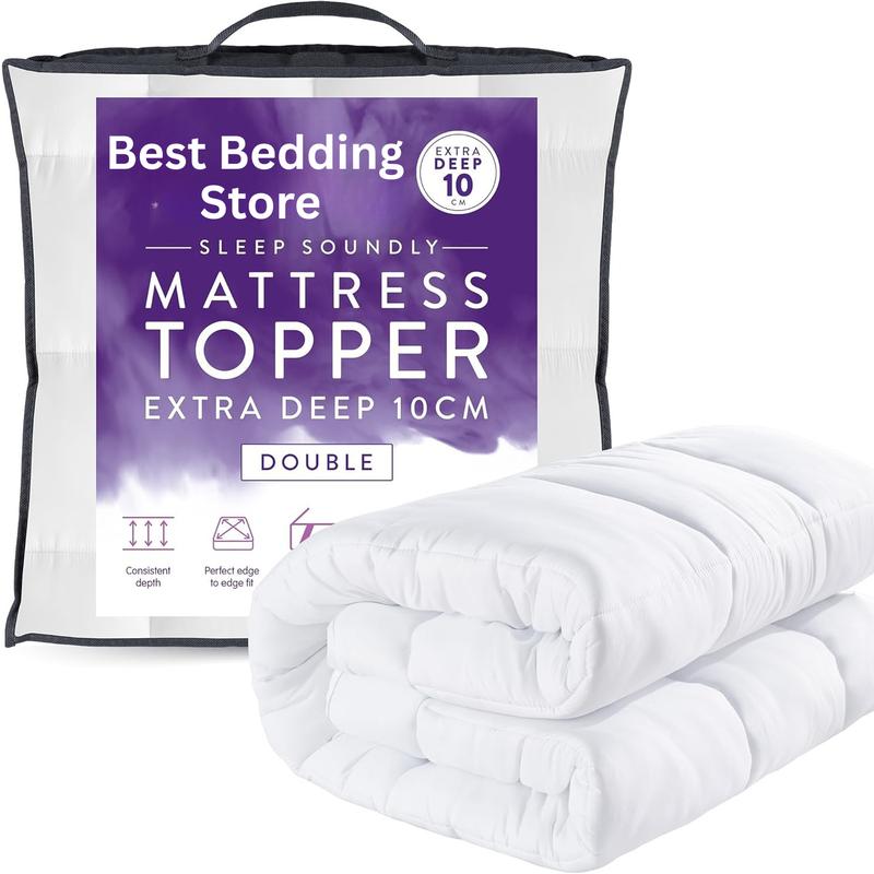 Product Introduction of Extra Thick Mattress Topper 10cm Deep Hotel Quality Thickness With Elasticized Corners | Soft & Comfy Box Stitched Hotel Quality Breathable Noiseless Washable Anti Slip Fluffy Mattress Topper Supersoft Heavy Fill-Stitched and Elasticated Corner Strap uk 2