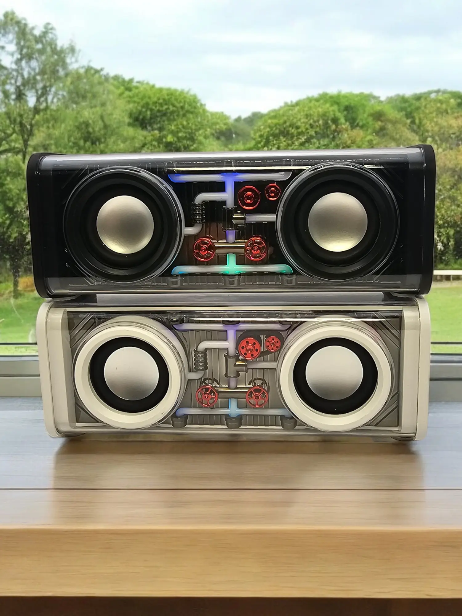 V8 Bluetooth Speaker 10W LED Portable Wireless Music  Smartphone iOS Android, 360° Surround Sound - Colorful, Audio Lights Transparent Device set vintage bt viral speakers