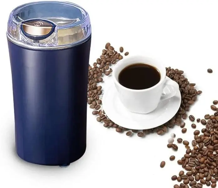 Coffee Bean Grinder Kitchen Grinder 200W Motor 6 Blades Double wall design, Stainless steel SUS304 Food Grade Material Mixers Household Small Grinding Machine Dry Grains Bean Nut Spices Grinder (Blue)