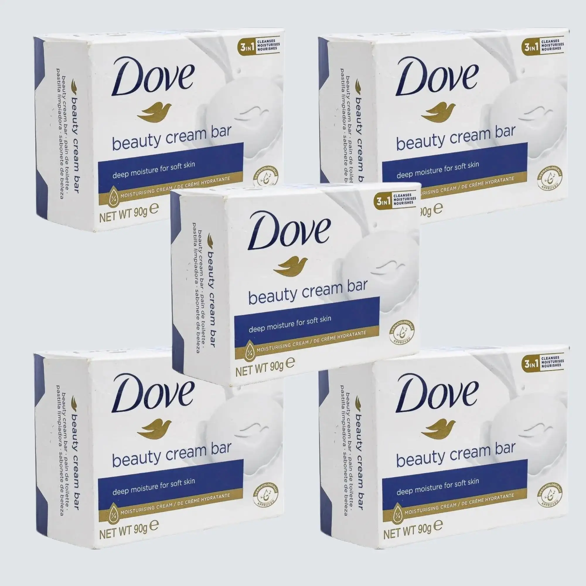 5 x Dove Beauty Cream Bar Soap, Original (90g Each) – 3-in-1 Cleanser, Moisturizer, & Nourisher for Soft, Smooth Skin – Sulfate-Free, Ideal for Daily Shower & Bath, Normal & Sensitive Skin Moisturizing Soap