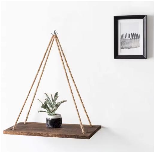 1PC Hanging Shelves for Wall Floating Shelves, Macrame Rope Triangle Shelf, Natural Light Reclaimed Wood, Farmho 1