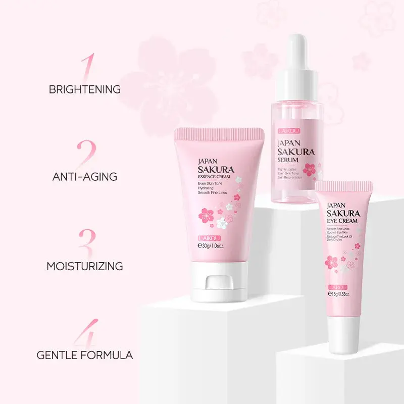 LAIKOU Vitamin C 24K Golden Sakura Skin Care Sets Face Cream Serum Eye Cream Moisturizing Face Care Kit 4
