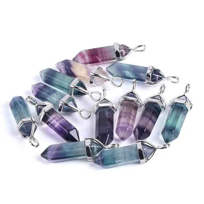 1PCS Natural Fluorite Pendant Necklace comes with chain 3