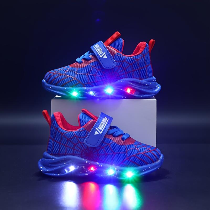 MGO Kidss LED Light Up Sneakers for Boys and Girls, Casual Sports Shoes with Luminous Spider Web Design, Mesh Upper and Fabric Inner, PVC Sole, Round Toe, Low Top, Spring/Fall and All-Season Wear, for Ages 1-6 6