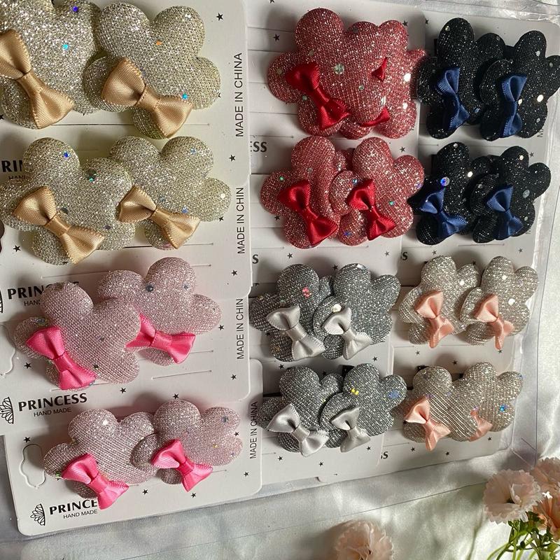 Flower shaped soft shiny bow style Pair of hair pins for girls fashion 6 colours 2