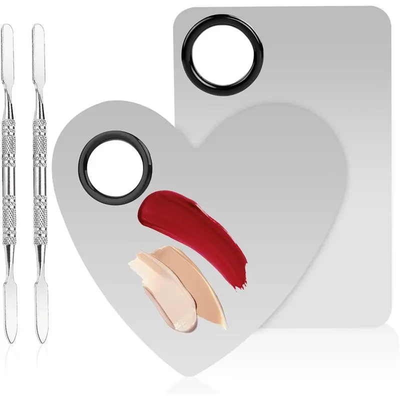 2 Set Makeup Mixing Palette, Makeup Palette, Mixing Palette, Makeup Spatula, Makeup Tools Cosmetic Smooth Stainless Steel Polish