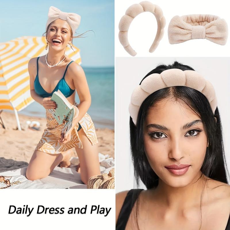 Product Introduction of 5pcs Spa Headband & Wristband Set with Hair Claw - Soft, No-Slip Makeup & Skincare Accessories for Women - Includes 4 Colors, Neutral & Maillard Shades 2