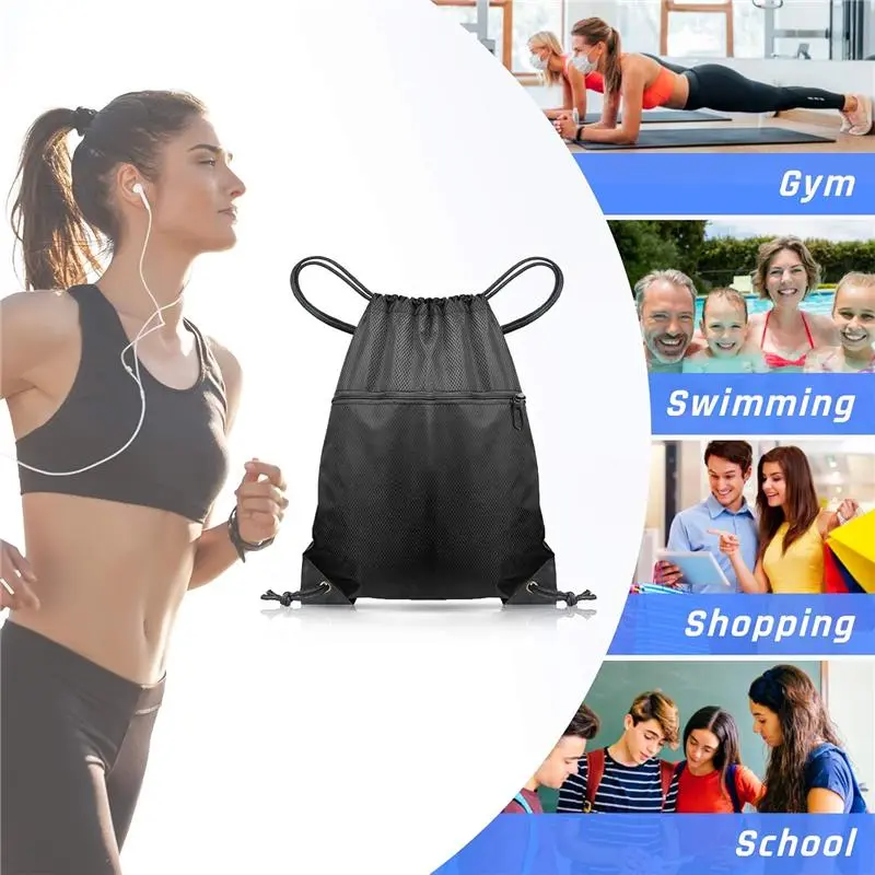 Drawstring Gym Bag, Large Sports Backpack String Swim Drawstring PE Bags for Women Men, Travel Beach School Bag with Waterproof 1