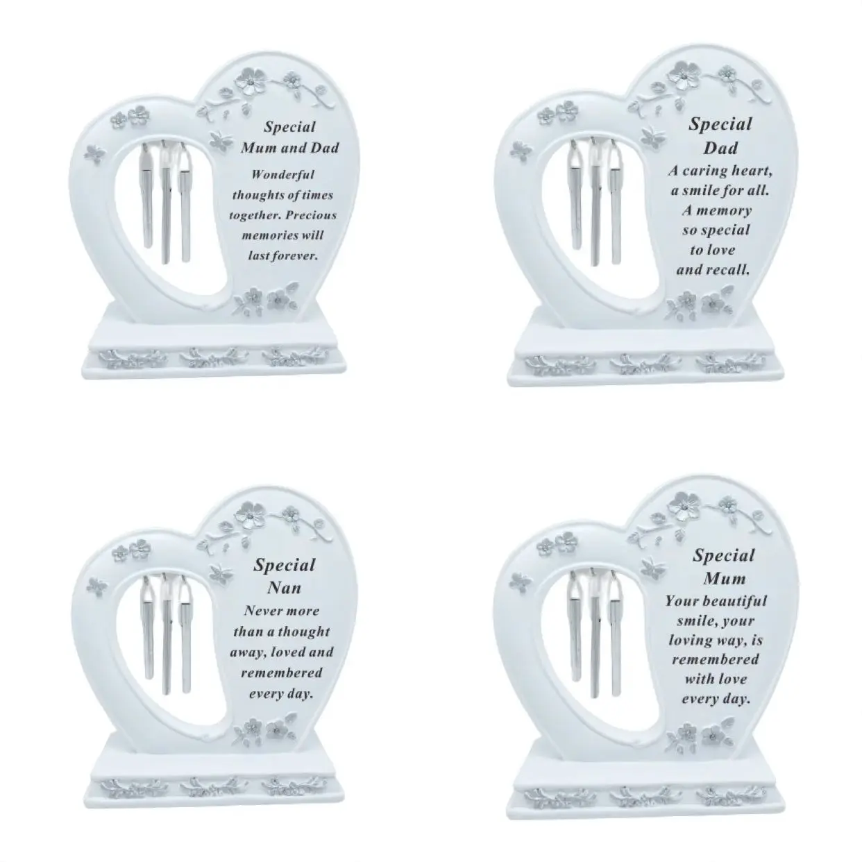 Memorial White Heart With Chime graveside plaque ornaments
