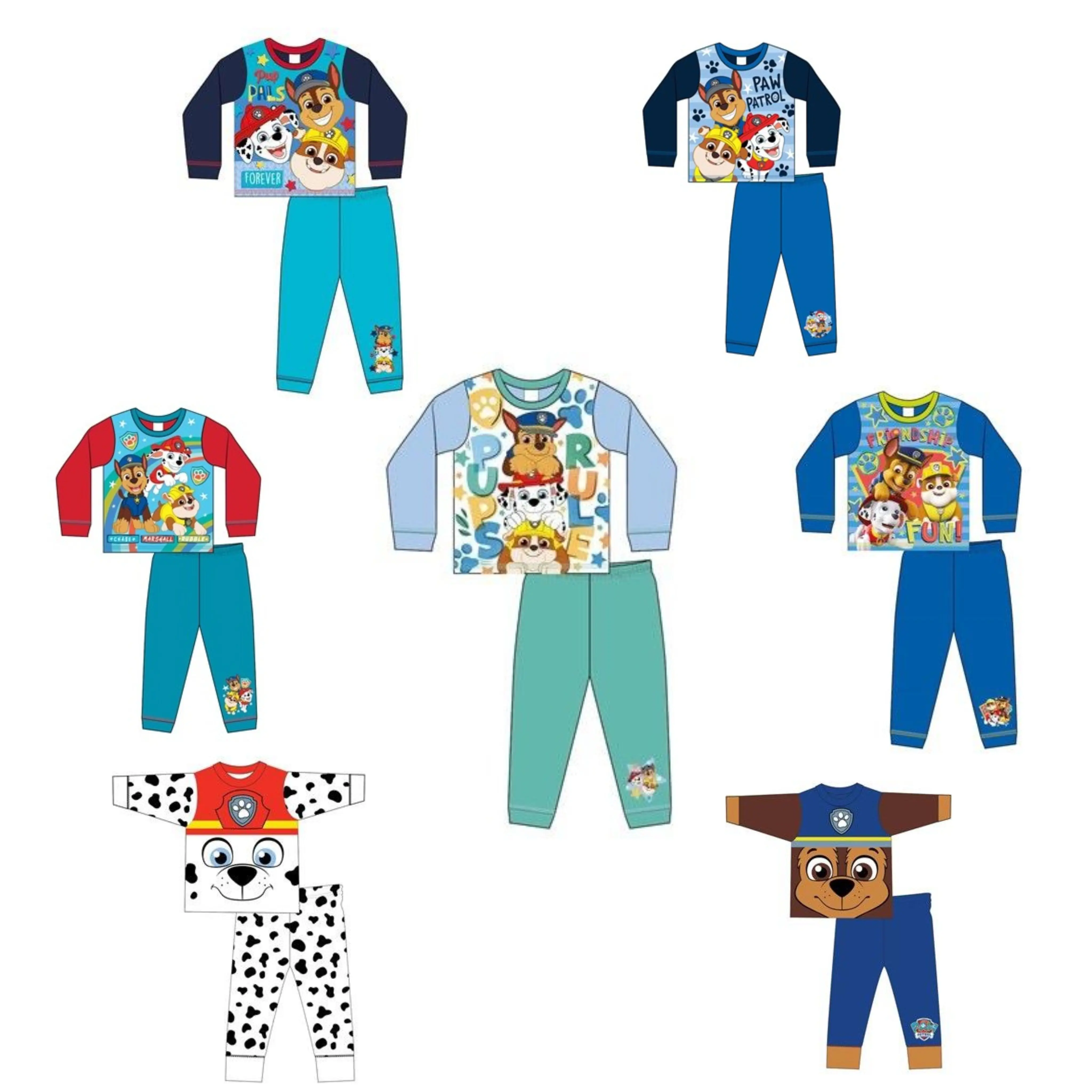 Paw Patrol Boys Pyjamas Sublimation Pjs Nightwear Sleepwear Character Pajamas Two Piece Set Long Sleeve Top Trousers Chase Marshall Toddler Kids Childrens Rubble