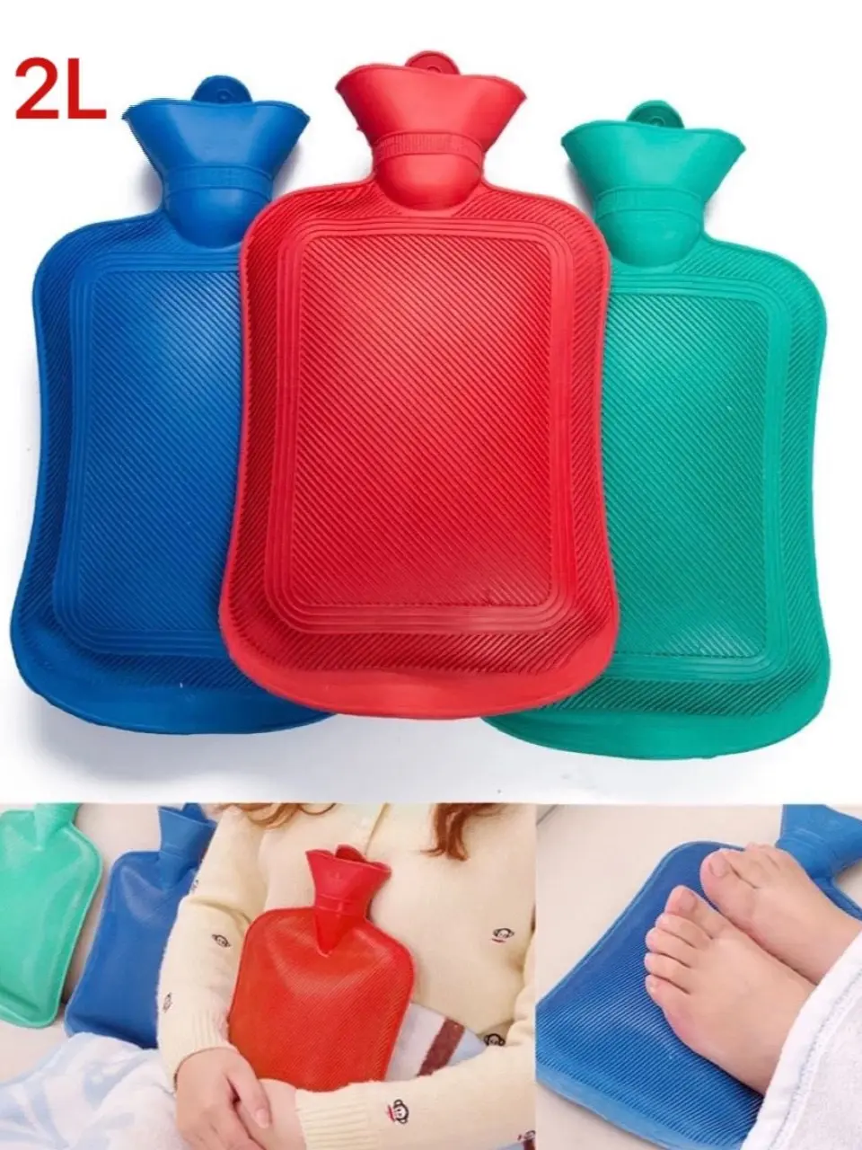 NEW 2 LITRE LARGE HOT WATER NATURAL RUBBER BOTTLE WARMER PAIN RELIEF HEAT Thick Cup
