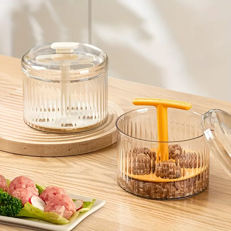 5-Hole Easy Press Meatball Maker with Lid - Transparent Multi-Function Kitchen Gadget for Perfectly Shaped Fish Balls, Meatballs & More - Food-Safe Plastic, Includes Scoop & Mixing Bowl, Cooking Accessory|Transparent Design|Easyclean Utensil, Meatball Mak 4
