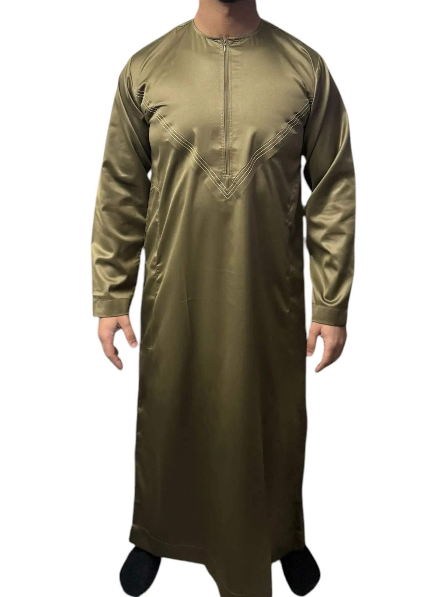 Premium Men's Shiny Bronze Zip Top Thobe - Regular Fit