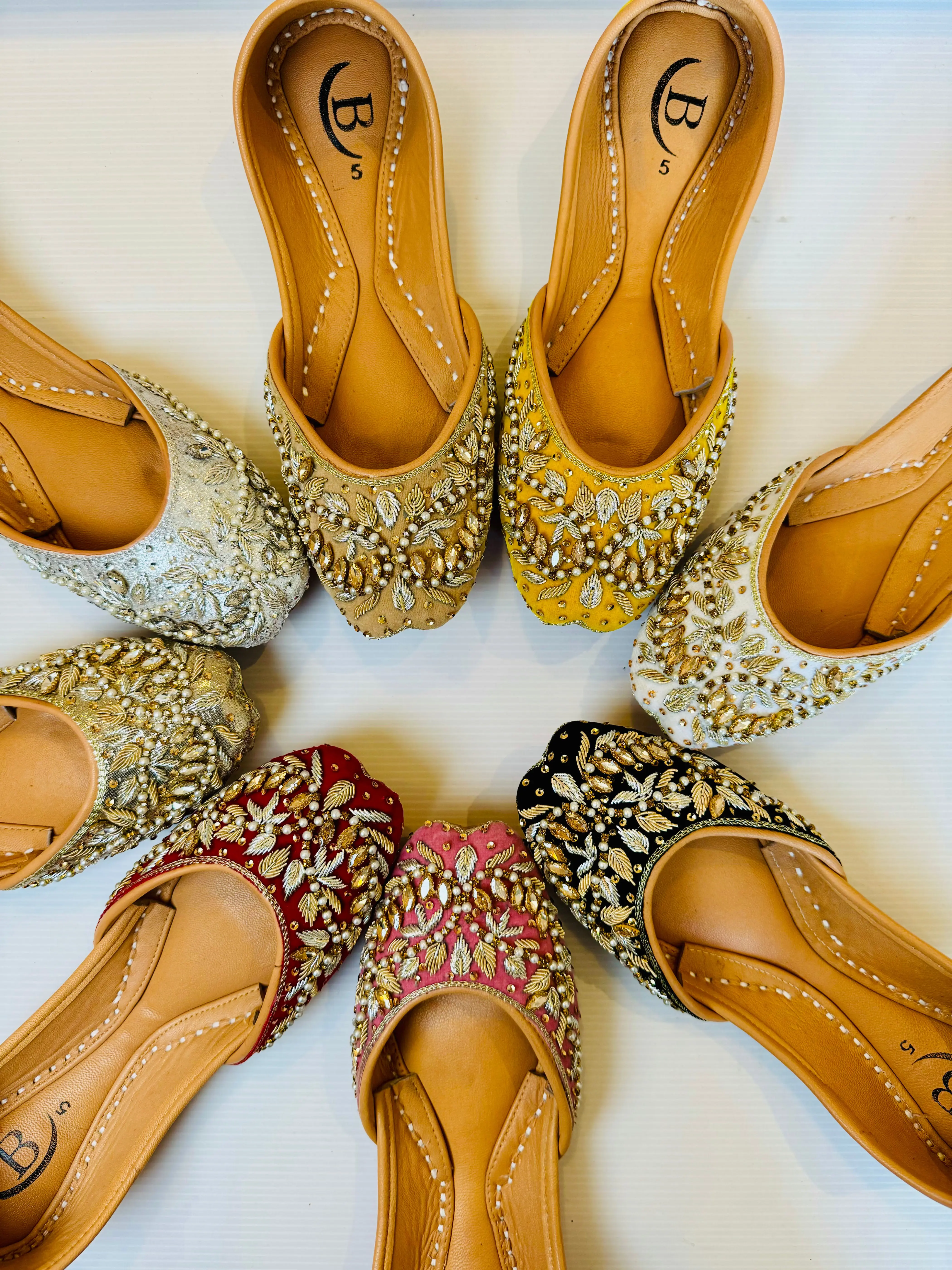 Bisma Handmade Khussa Mojri Indian Punjabi Jutti, Wedding Party Style Rang Mahal (B5) Footwear Walking Shoes Flat