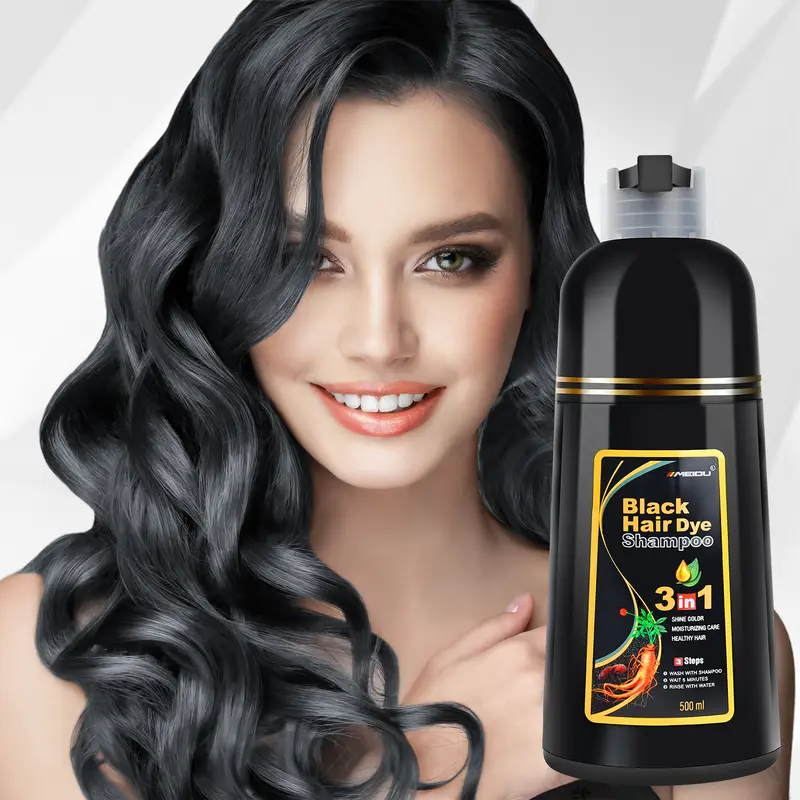 MEIDU 3 in 1 Black Hair Dye Shampoo - Can cover gray hairs,Herbal Ingredients Natural Hair Colour Shampoo,Contains Ginseng Extract,Natural Haircoloring,Phytocare,salon Haircare 6