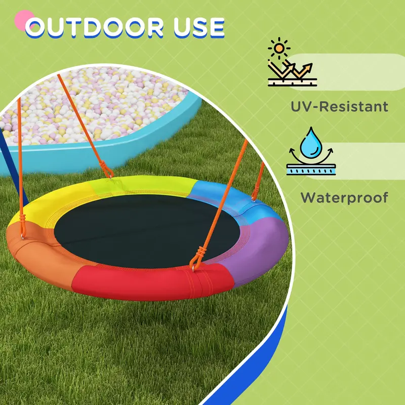 Outsunny Metal Kids Swing Set Nest Swing Seat with A-Frame Structure for Outdoor Use - Multicoloured 5
