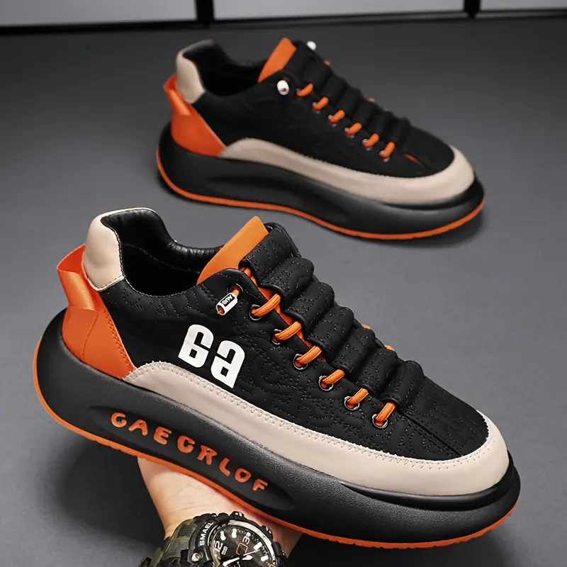Men's Fashion Sneakers - 1pair Casual Sports Dad Shoes with Thick Sole, Faux Upper, Fabric Lining, Rubber Outsole, EVA Insole, Low-Top Design, Lace-Up Closure