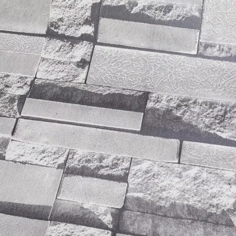 3D Effect Grey Brick Wallpaper Wall Shimmer Tones Effect Faux Metallic Feature 5