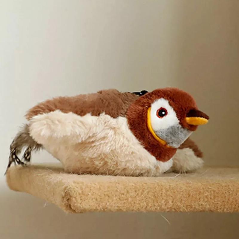Product Introduction of Interactive Squeak Pet Dog Toy Cat Toys Plush Bird Sparrow Catnip Toys Vivid Chirping Simulation Bird Interactive Cat Toy 4