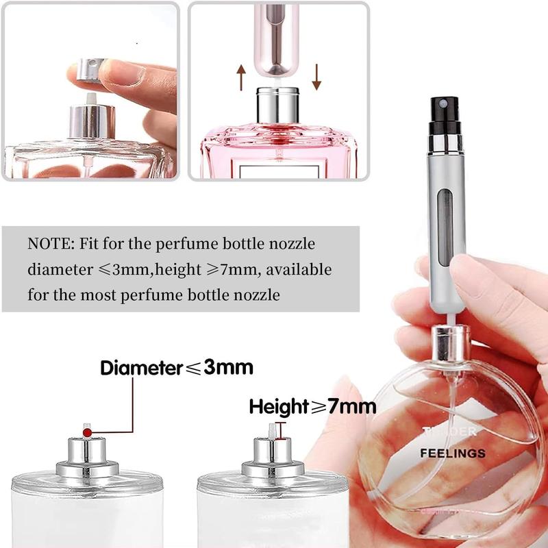 Perfume Atomizer Refillable, 8 ml Refillable Atomiser Perfume Spray Bottle Mini Aluminium Container Cover Set Transparent Friend Window Glass Insert Plastic 3
