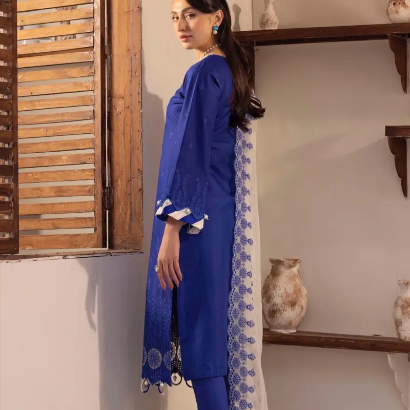 Royal blue ’Schiffli’  cotton Ladies suits. 3