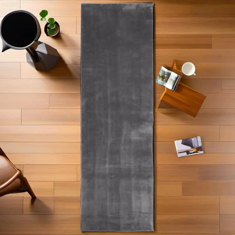 Soft Washable Anthracite Short Pile Area Rug 80x250 cm Stylish Modern Design 0