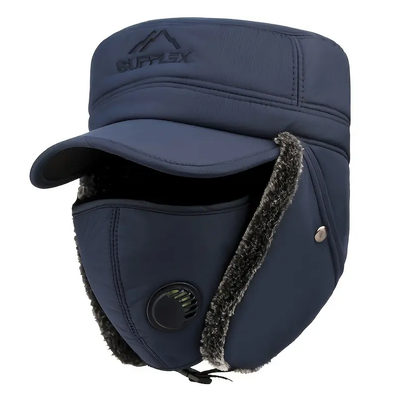 Winter Flat Top Hat with Face Cover for Middle-aged And Elderly Men, Outdoor Cycling Ski Hat, Windproof And Ear Protection Hat 5