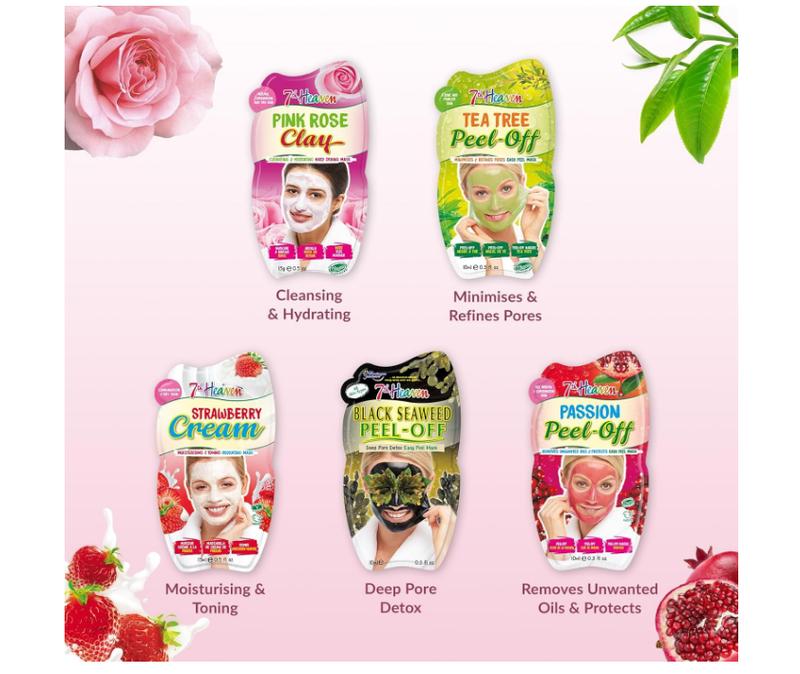 Pamper Hamper Skincare Set - 9 x Face Masks Skincare, 1 x Hair Masks for Dry Damaged Hair and 1 x Body Puff - Gift Set of Peel Off Face Masks & Clay Face Mask Sachets 1