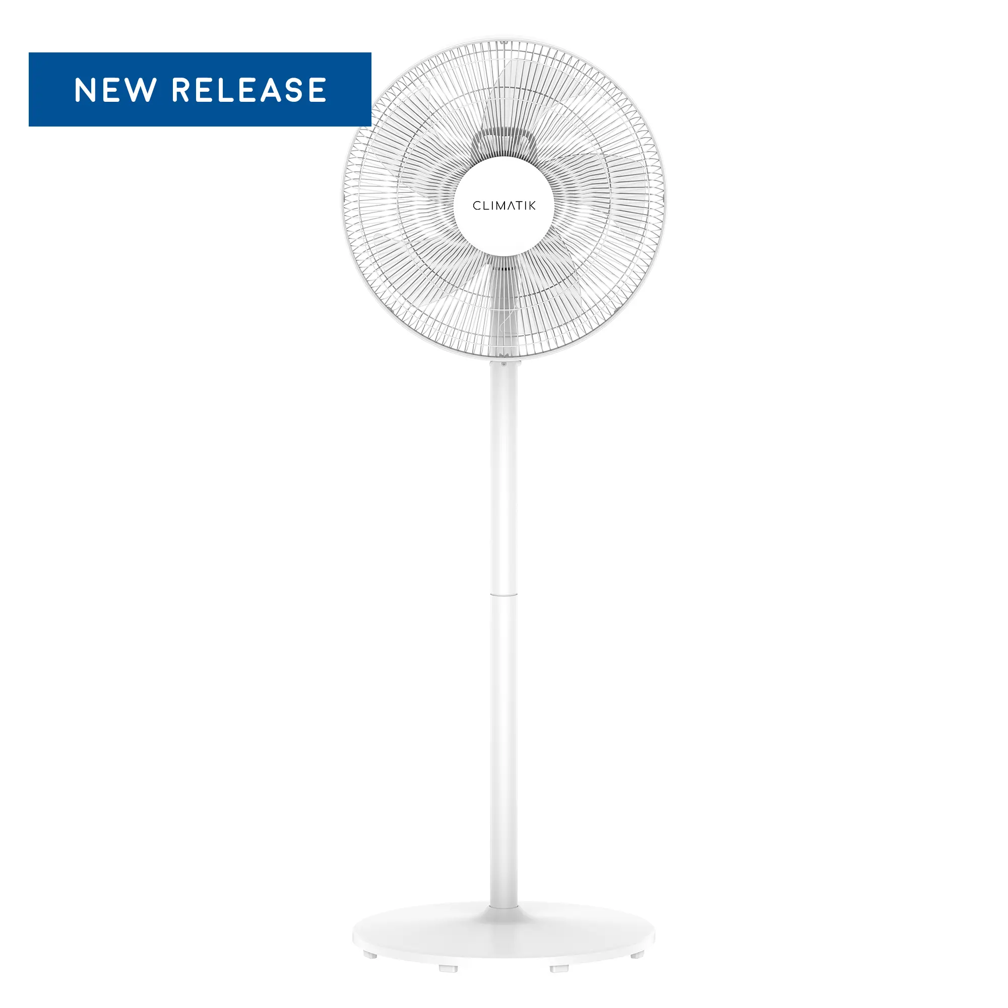 Climatik Pedestal Fan | 16-Inch, 5 Blade fan | 3 Operational Modes | 80° Oscillation | Adjustable Height & Pivoting Fan Head | Perfect for Homes, Offices and Bedroom - White [Energy Class A++]