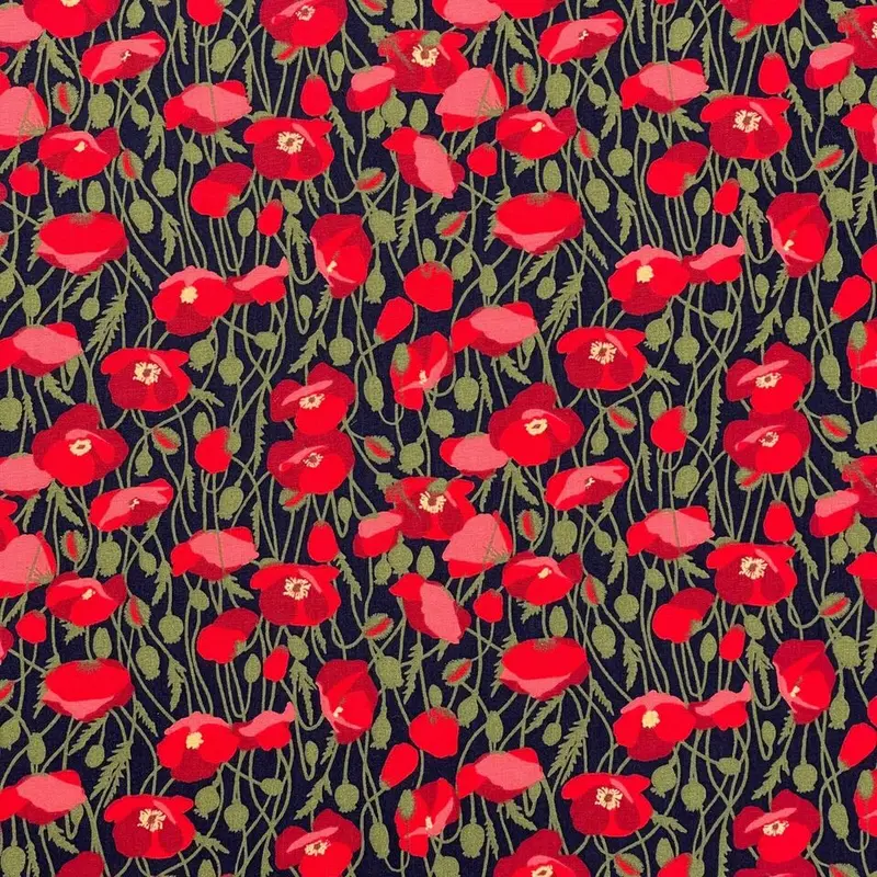 100% Cotton Poplin Fabric Rose & Hubble Poppies in 3 Colour Ways 45''/114cm wide 3