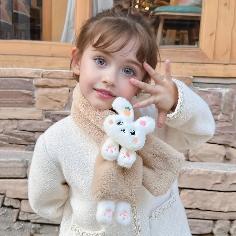 bunny scarf kids - Cartoon Bunny Kids Scarf - Thickened Acrylic Knit, Breathable, Cute - Autumn/Winter - Girls 2-10 Years - Fashionable & Warm - Cuddle Up in Bunny Love 1