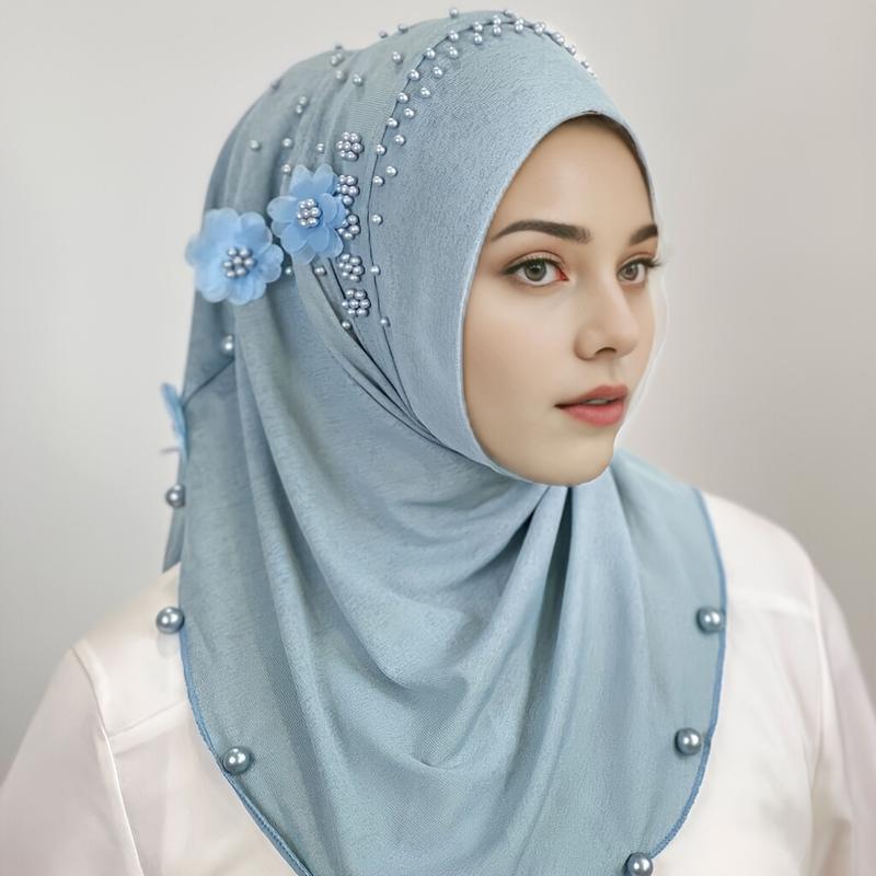 Luxurious Pearl Flower Instant Hijab - Soft, Breathable, Solid Color Pullover Bandana for Casual Outdoor Sunscreen and Head Wrap - Elegant, Comfortable, and Versatile Fashion Accessory 2