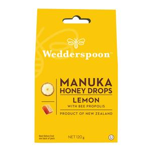 Wedderspoon Natural Manuka Honey Drops Lemon (20 Drops per box) Healthcare Fitness Optimum Dietary Edible Supplement, Support Sore throat, support cold, cold support, sore throat support, Lemon, Soya Free, Nut Free, Organic,