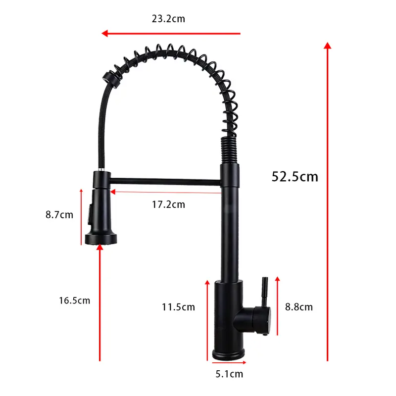 Monobloc Kitchen Sink Mixer Tap with Pull Out Hose Sprayer Single Lever - Black, for Home Improvement 8