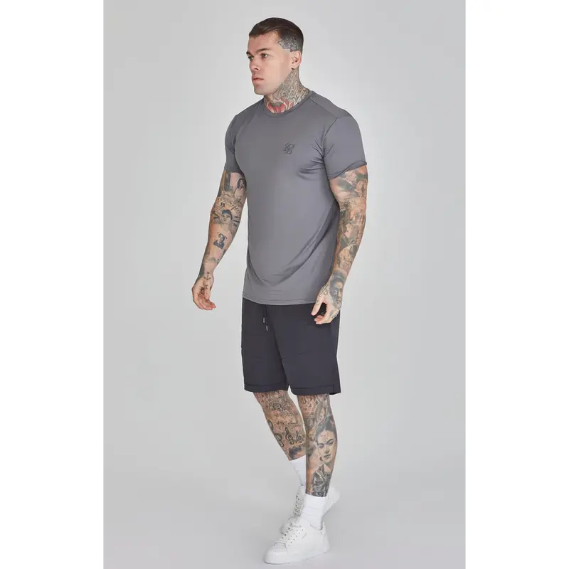 SikSilk Grey Muscle Fit T-Shirt Stretch Fabric 3
