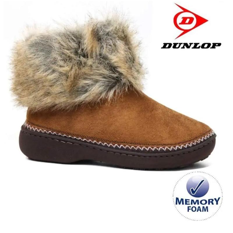 LADIES SLIPPERS WOMEN DUNLOP MEMORY FOAM FUR THERMAL ANKLE BOOTS WARM SHOES SIZE 4