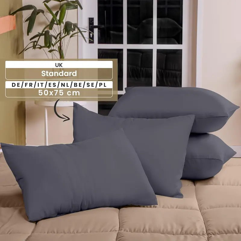 4 Pack Grey Pillow Cases - Standard Size 50x75 cm - 100% Brushed Microfiber - Envelope Closure 1