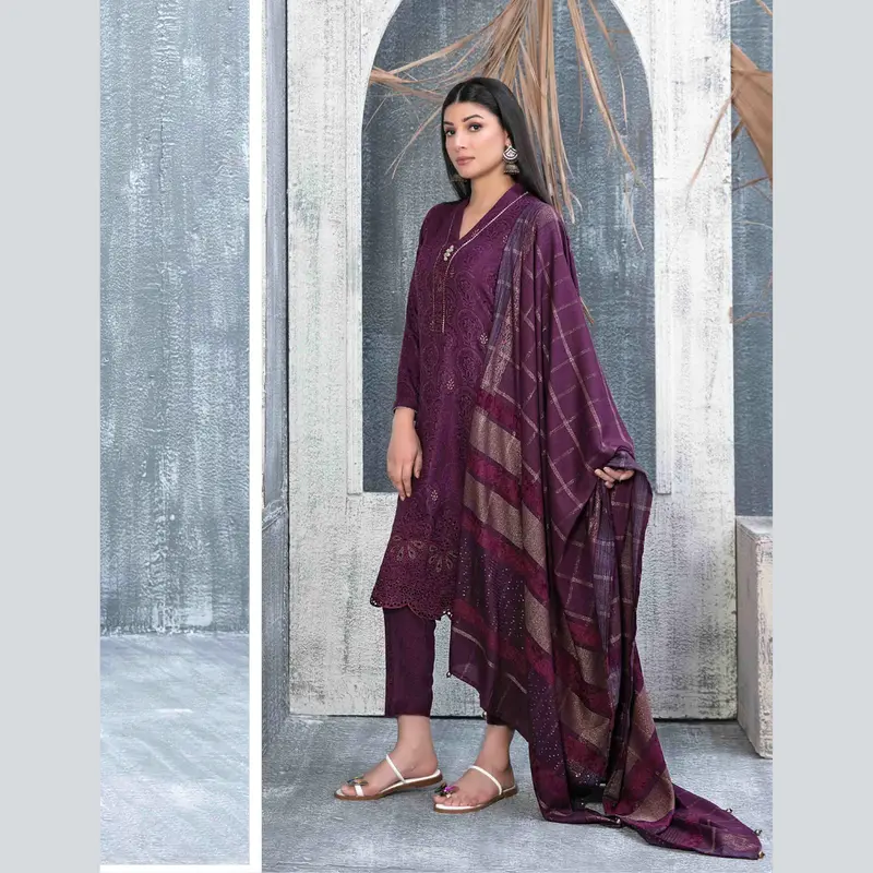 D-9841 - Dabeer by Tawakkal - Fully Stitched 3PC Embroidered Leather Peach Jacquard Collection 1