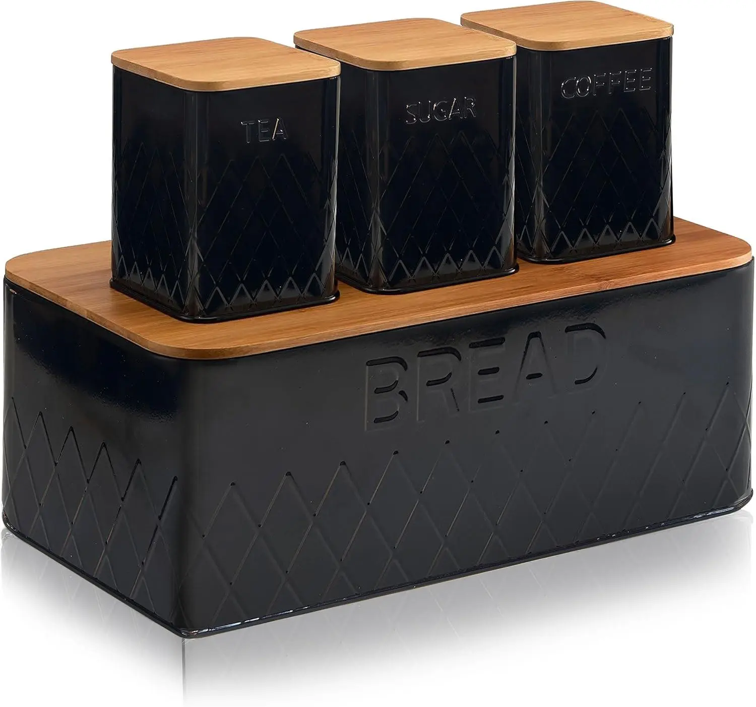 Top 3 Kitchen Bread Bin and Canister Set | Matching 4 piece Kitchen Storage | Bread Box & Stackable 3pc Tea Coffee Sugar Kitchen Container Set