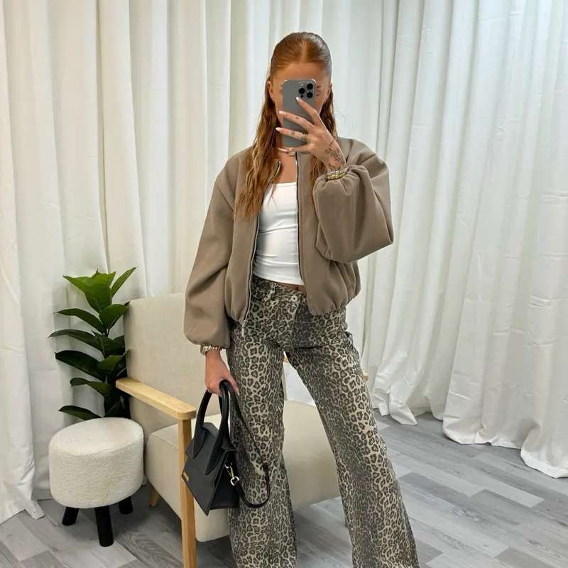Stretch Leopard Print Denim Dad Jeans Wide Leg Comfy  Comfort Womenswear Bottom Casual Everyday Style Comfortable Day 2