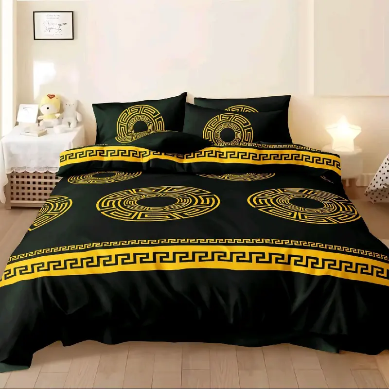 Classic 4-Piece Greek Complete Bedding Set - Duvet Cover, Fitted Sheet & Pillowcases 1