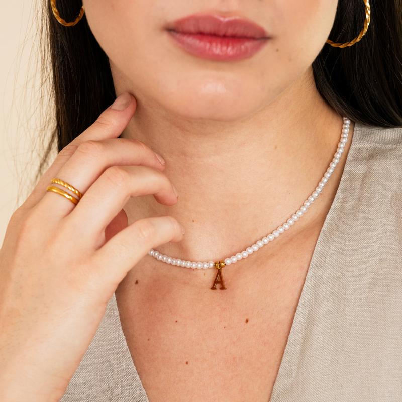 Pearl Initial Necklace - Gold 3