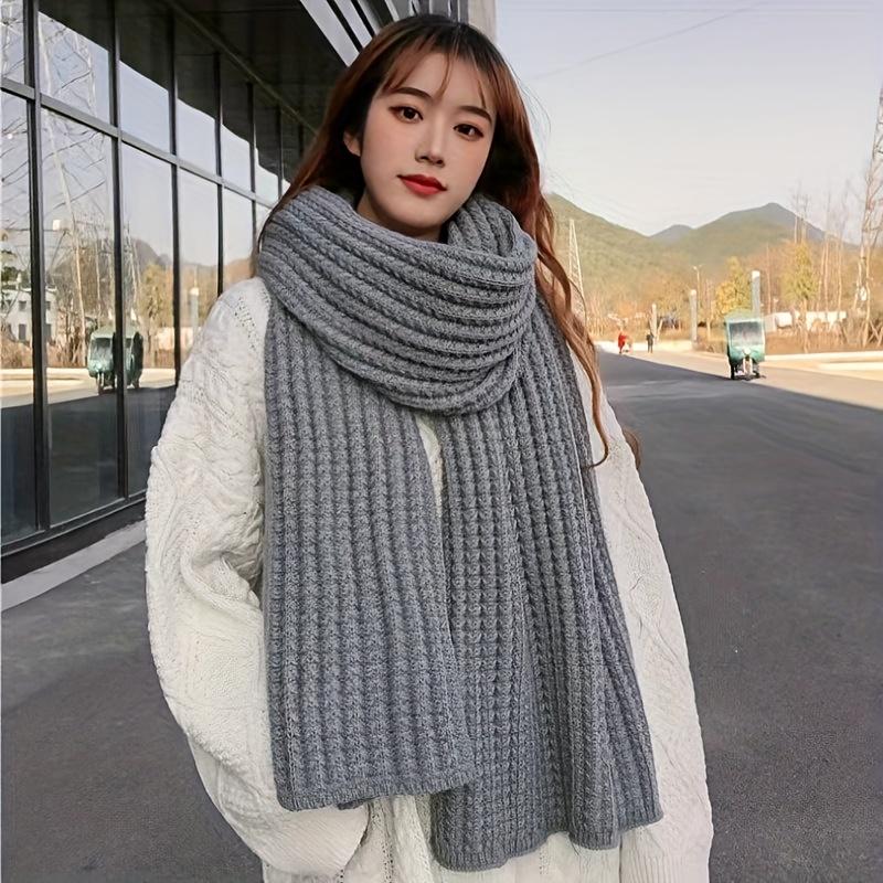 Elegant Solid Color Knit Scarf for Women - Cozy & Warm, Soft Acrylic, Stretchy, Perfect for Winter Fashion Accessory, Hand Washable - Chic Campus Style 7