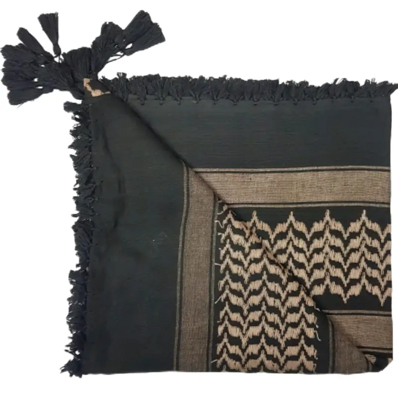Brown and Black Cotton Shemagh Scarf with Tassels Arab Palestinian Keffiyeh 4