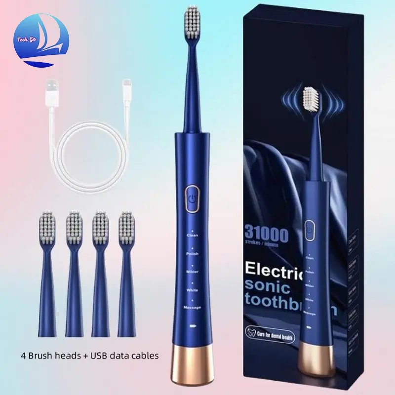 【UK SELLER Delivered within 48H】Rechargeable Electric Toothbrush, 1 Count USB Fast Charging Sonic Toothbrush & 4 Brush Heads & 1 Charging Cable, Intelligent Toothbrushes Smart Toothbrushes for Adults Oral Cleansing