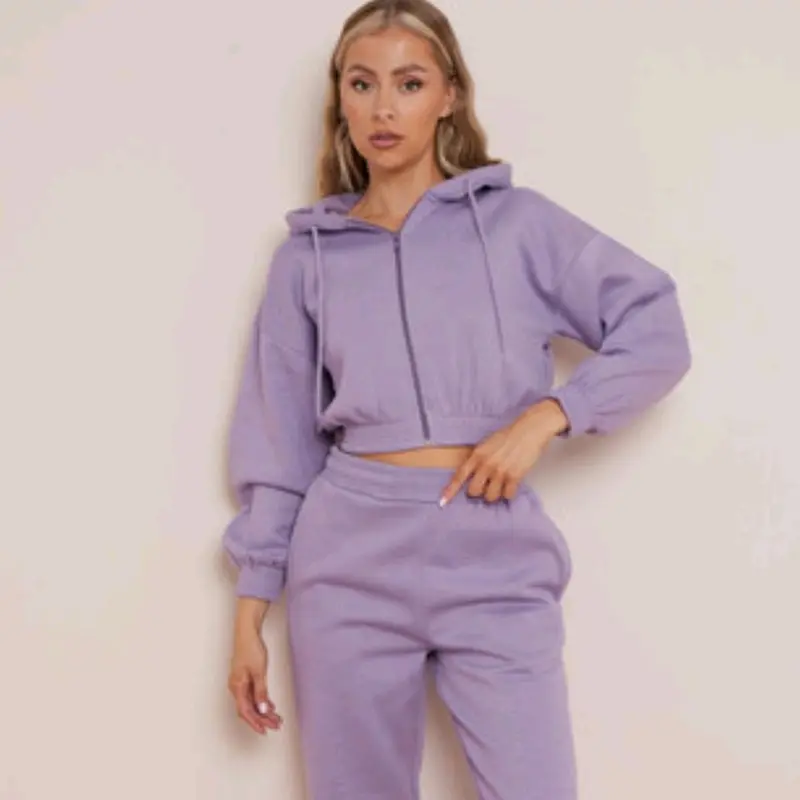 Cropped Hoodie Zip up Top & Jogger  Co-Ord Set Womenswear 7