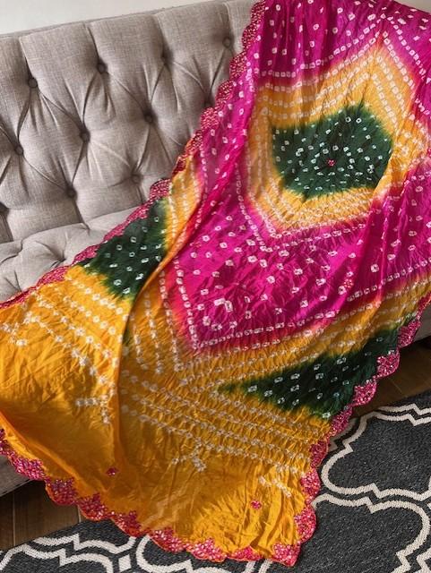 Multicoloured BANO print dupatta chunni scarf fancy. Available in 3 designs. Crushed Silk touch material. Approx L235cmxW90cm 4