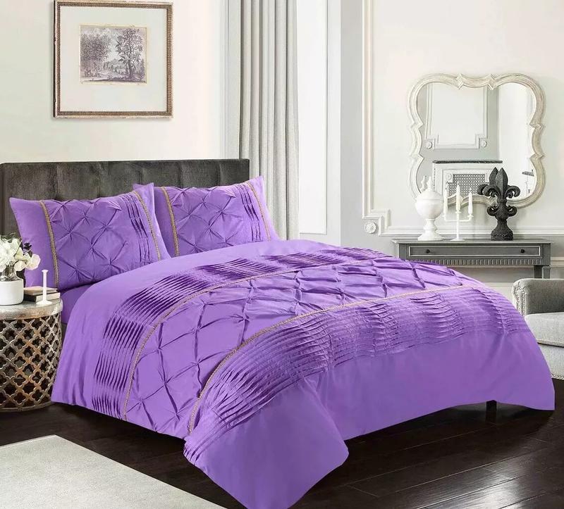 Luxurious Eleanor Laced Pintuck Diamond Duvet Quilt Cover Set With Pillowcases UK Seller 1